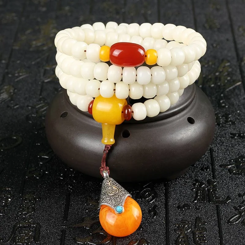 Tibetan Mala White Bodhi Seed Blessing Necklace Bracelet