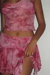 Cami Floral Print Crop Top Ruffle Tassle Pleated Slit Mini Skirt Vacation Matching Set
