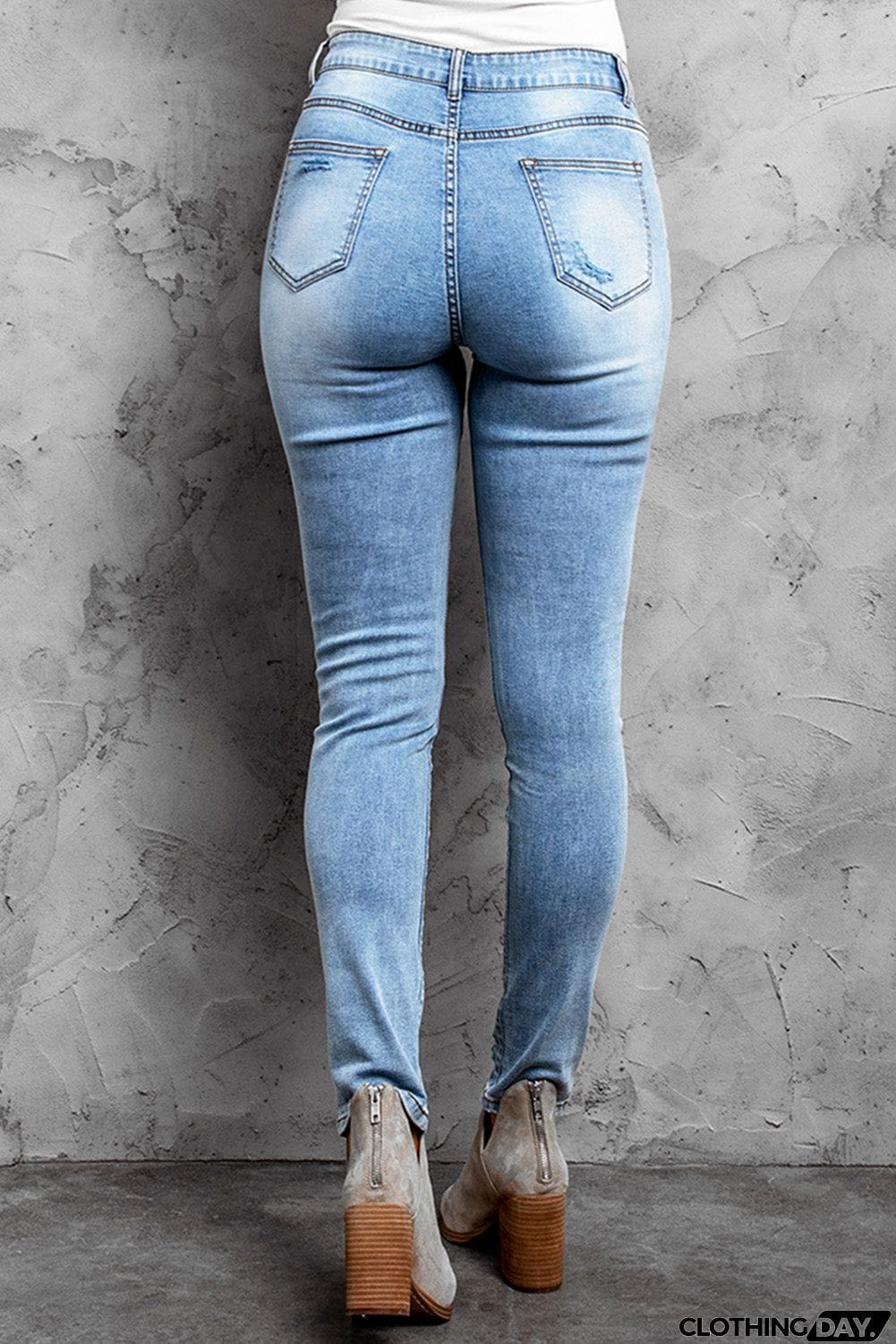High Waist Distressed Skinny Jeans