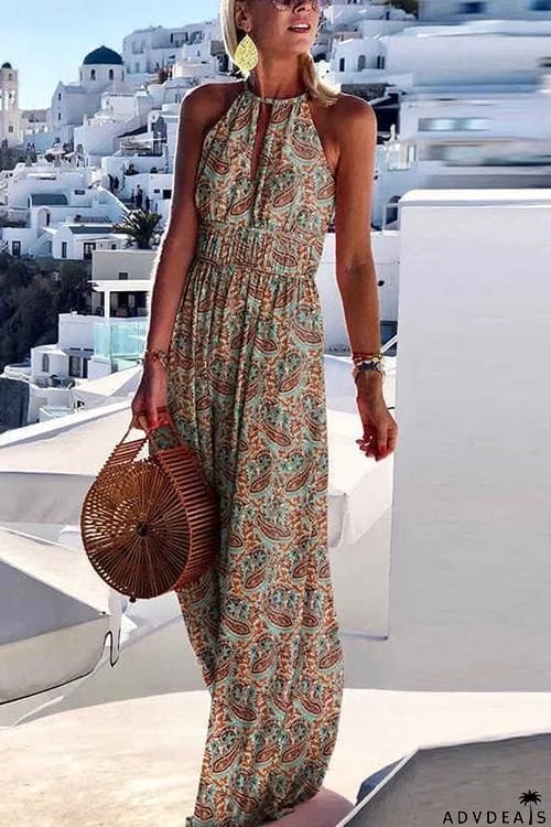 Floral Print Sleeveless Maxi Dress