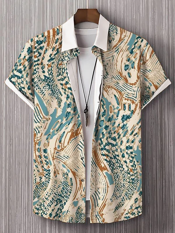 Men's Abstract Allover Painting Print Short Sleeve Vacation Shirt