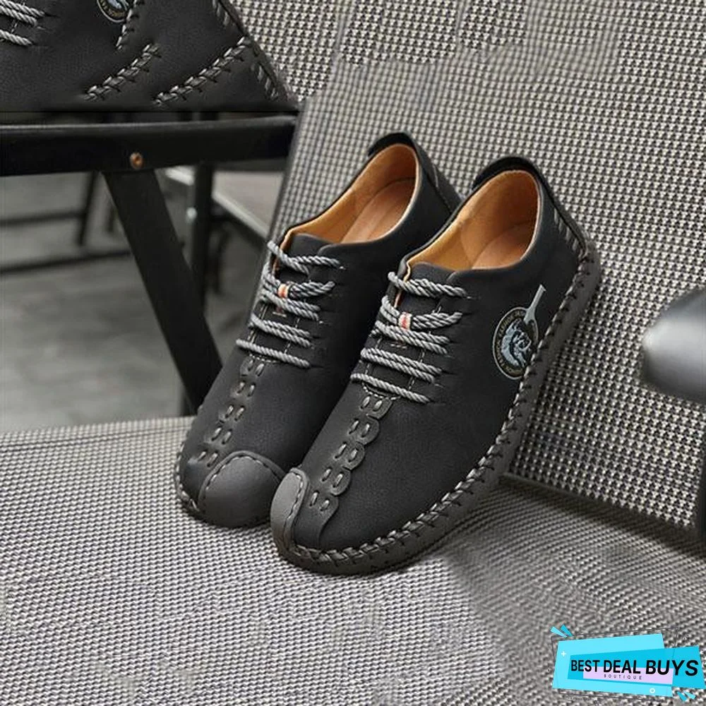 Men's Comfortable Casual Loafers Shoes Split Leather Flats Moccasins Shoes