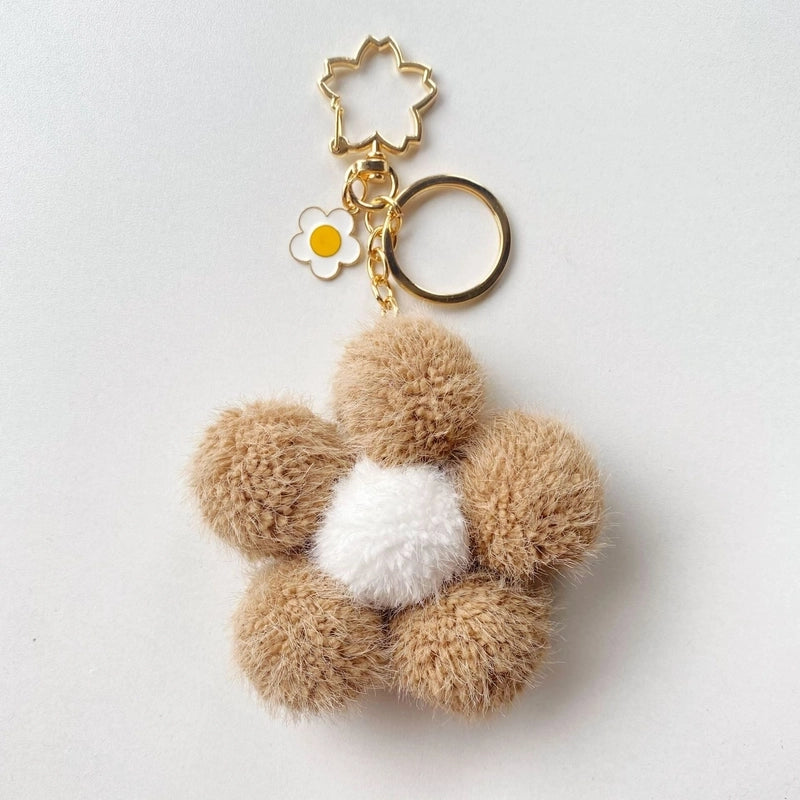 Colorful Small Flower Fur Ball Keychain Bag Ornaments Small Decorative Metal Alloy Flower Plush Key Pendant