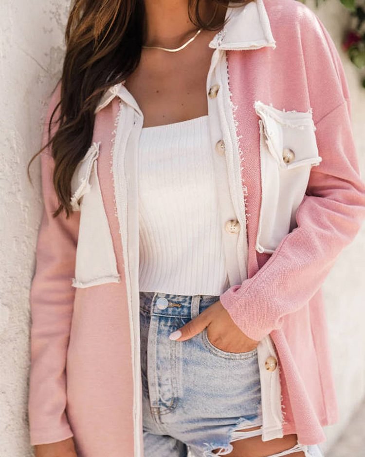 Pink tassel decorative denim simple personality casual fashion all-match jacket