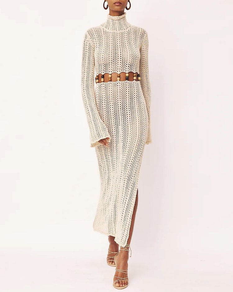 Casual Woven Knit Hollow Panel Dress
