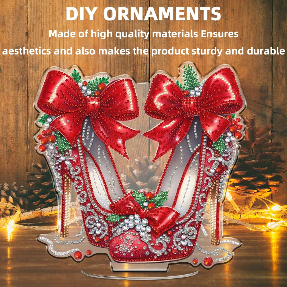 2D Flat Xmas High Heels DIY Acrylic Desktop Diamond Art Kits for Adults Beginner