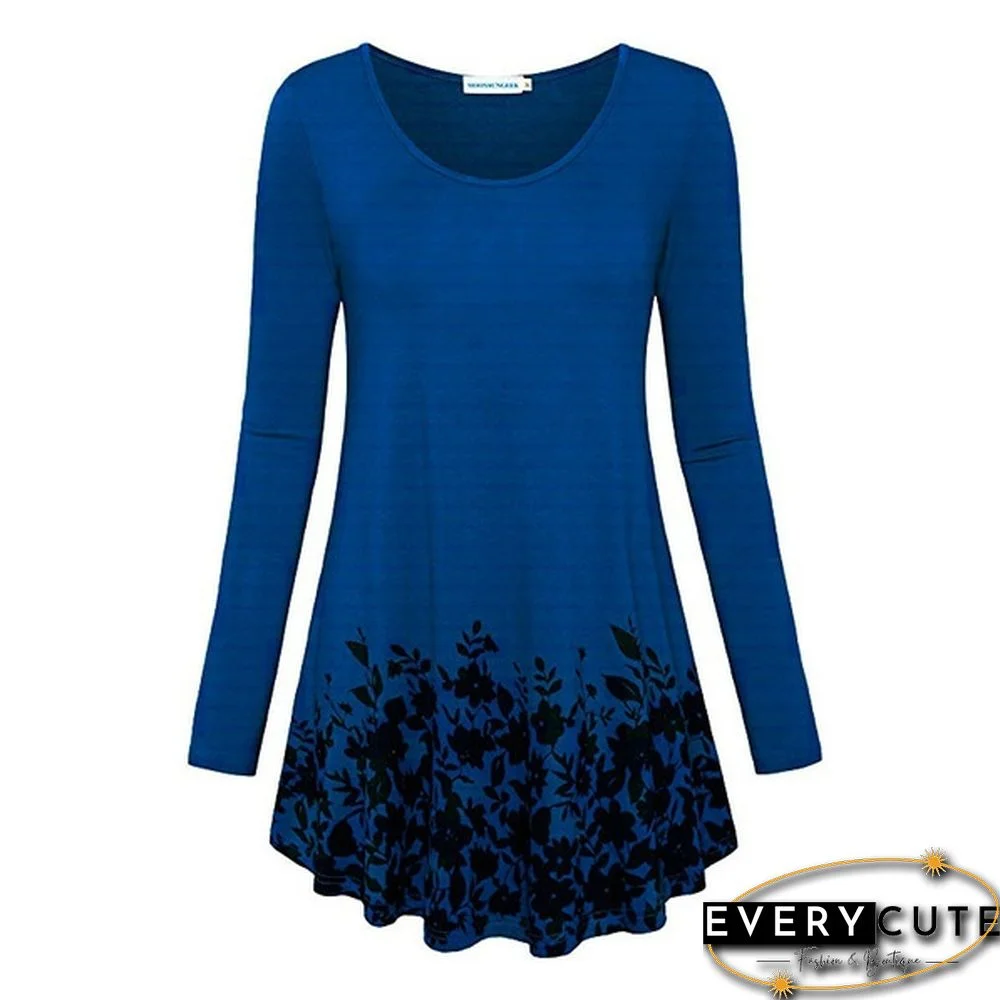 Women Autumn Fashion Floral Printed Tunics Women Basic Long Sleeve Casual Tops T-Shirt