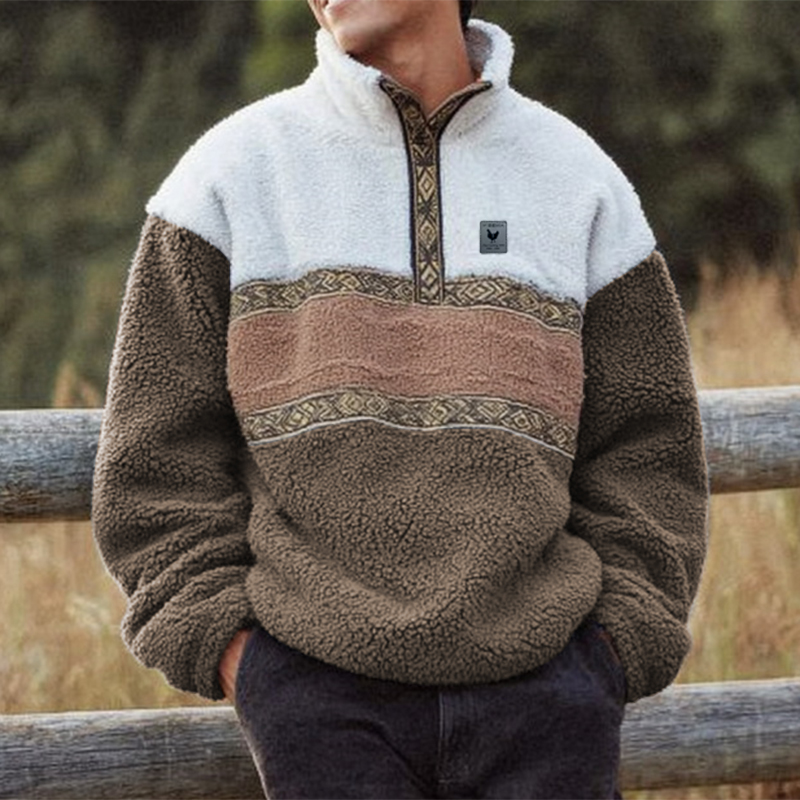 Men's Surfing Style Brown Loose Casual Autumn And Winter New Lambskin Splicing Sweatshirt
