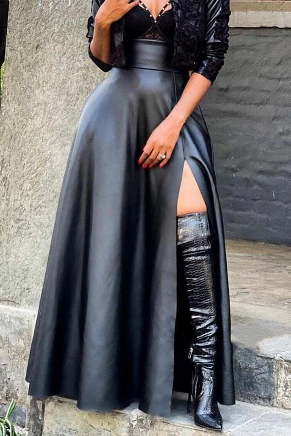 Black Undeniable High Split Skirt