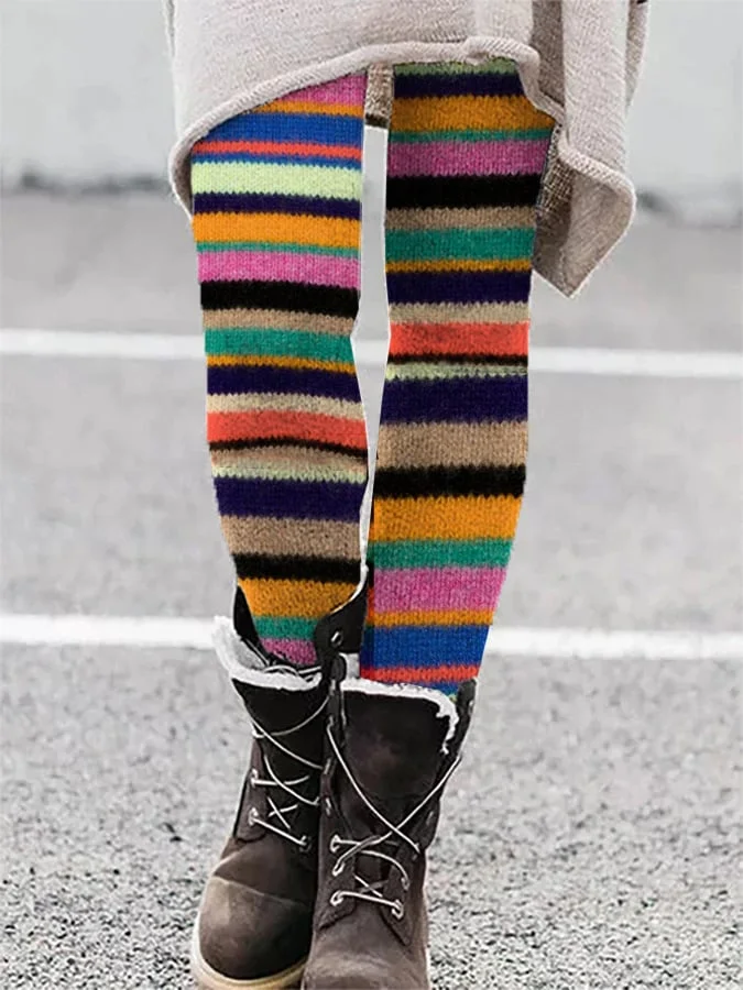 Women's Casual Retro Color Imitation Wool Printed Leggings