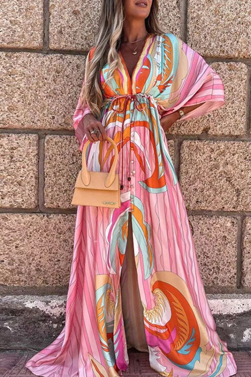 College Vacation Print Frenulum Beach Dress Dresses(6 Colors)
