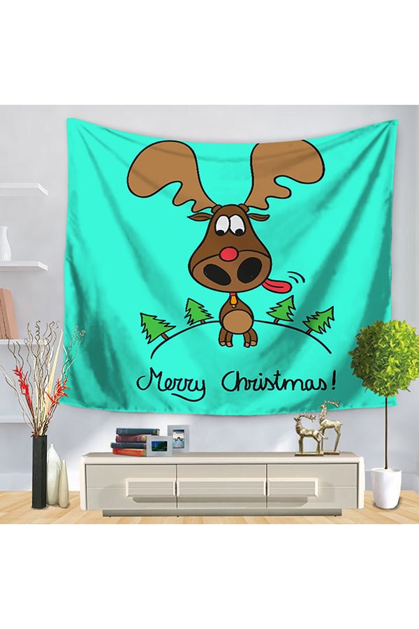 Home Decor Cartoon Reindeer Print Christmas Wall Tapestry Turquoise-elleschic