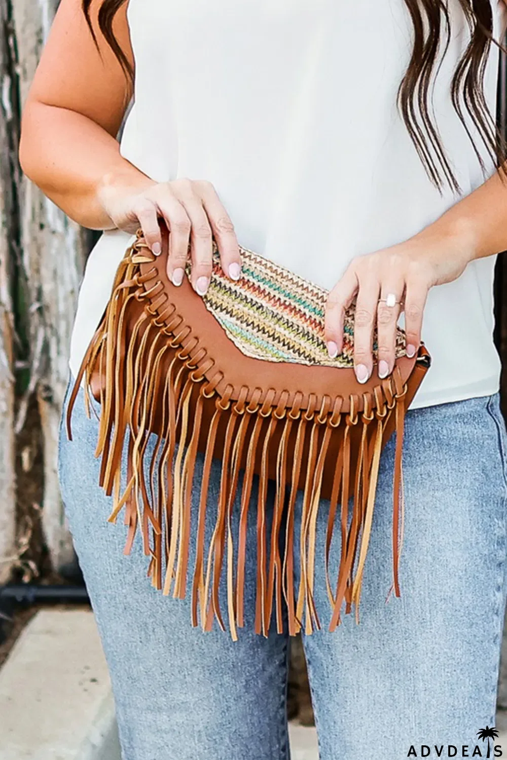 Brown Boho Tribal Crossbody Fringe Envelope Bag