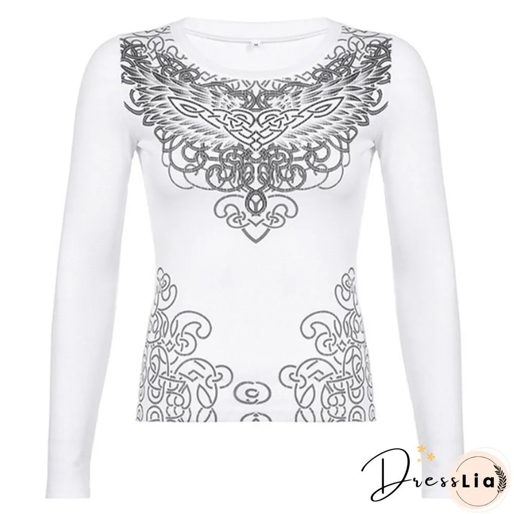 Women Casual Long Sleeve Slim Fit Tops Shirt T-shirt Summer Blouse Tops with Graphic Print