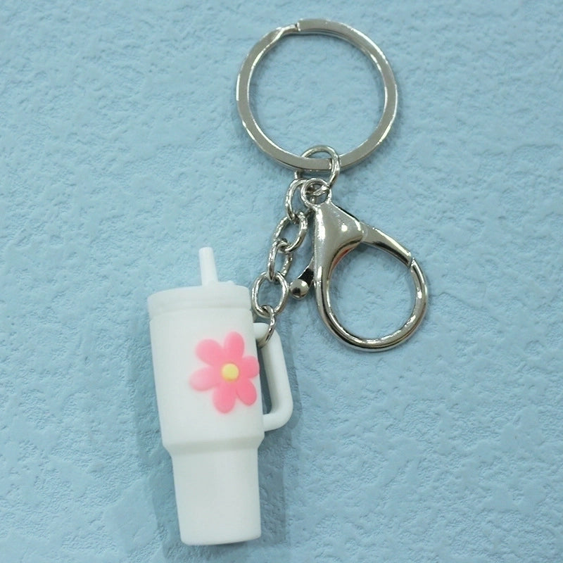 Cartoon Style Cup Flower Soft Glue Women’s Keychain