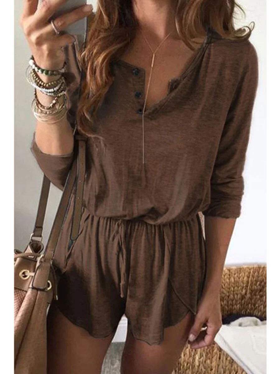 Solid Color Lace Long Sleeve Romoer