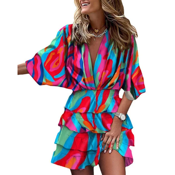 Women's Floral Print Ruffles Mini Dress 
