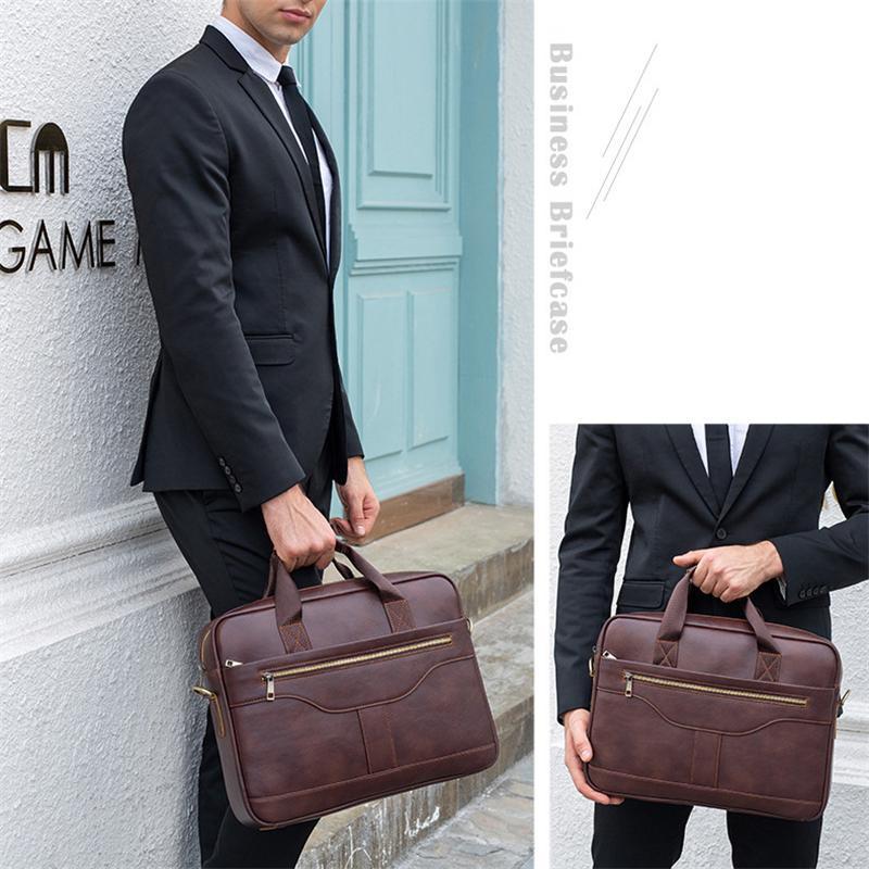 Great Quality Antique Brass Hardware Organizational Layout Leather Briefcase