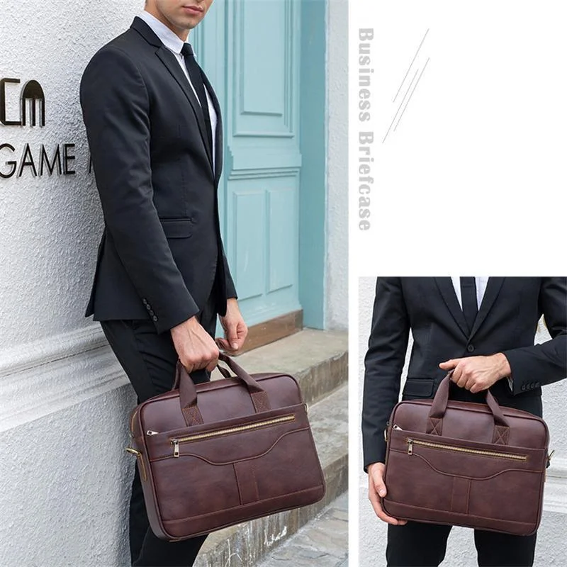 Great Quality Antique Brass Hardware Organizational Layout Leather Briefcase