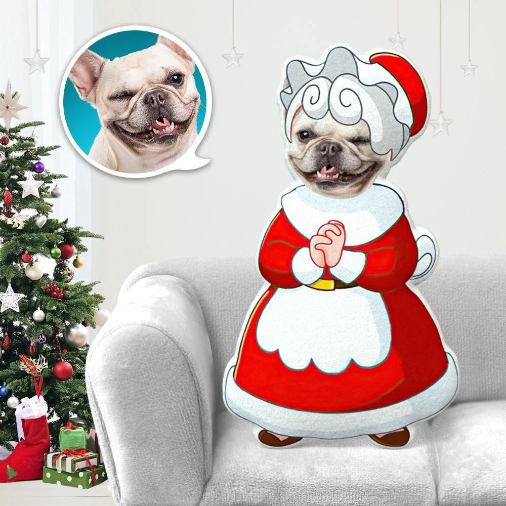 Dog Photo Pillow Dog Face Pillow Personalized Dog Pillow Custom Dog Pillow Dog Picture Pillow Mrs Santa Claus Costume MiniMe Dog Costume Pillow Doll One/Two Face Dolls and Toys