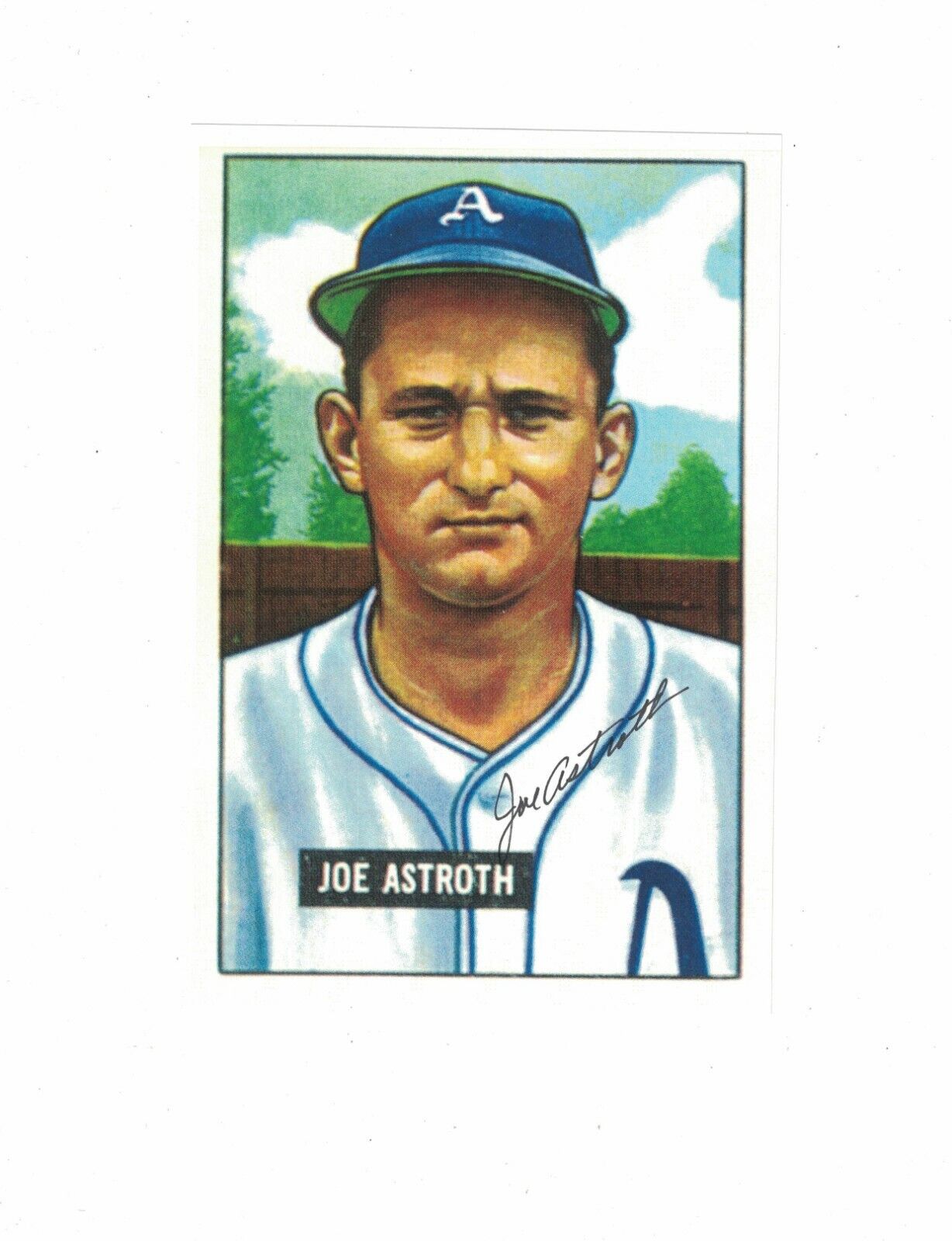 Joe Astroth Philadelphia Athletics Signed Blow Up Bowman Paper Photo Poster painting W/Our COA