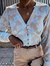 Stylish V-Neck Long Sleeve Floral Print Blouses&Shirts Tops