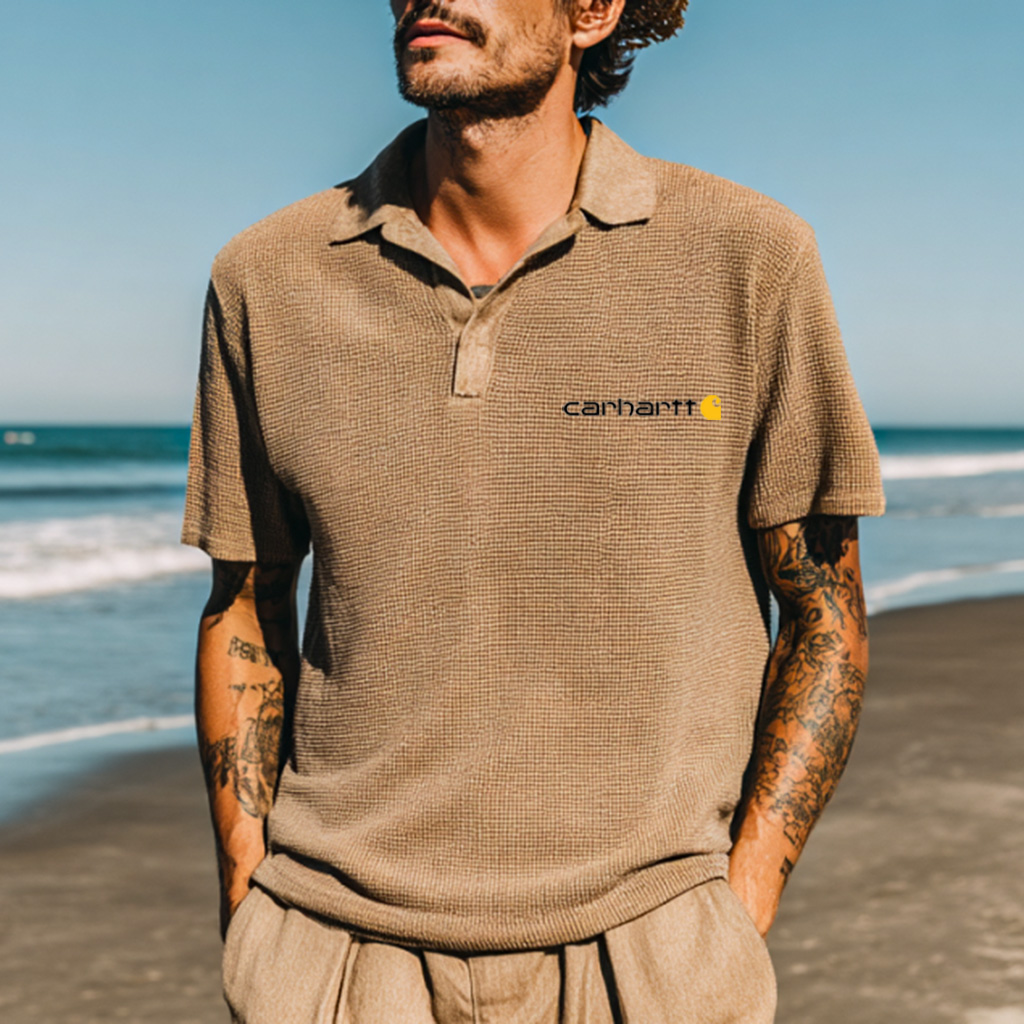 Casual Khaki Polo Shirt For Beach Style