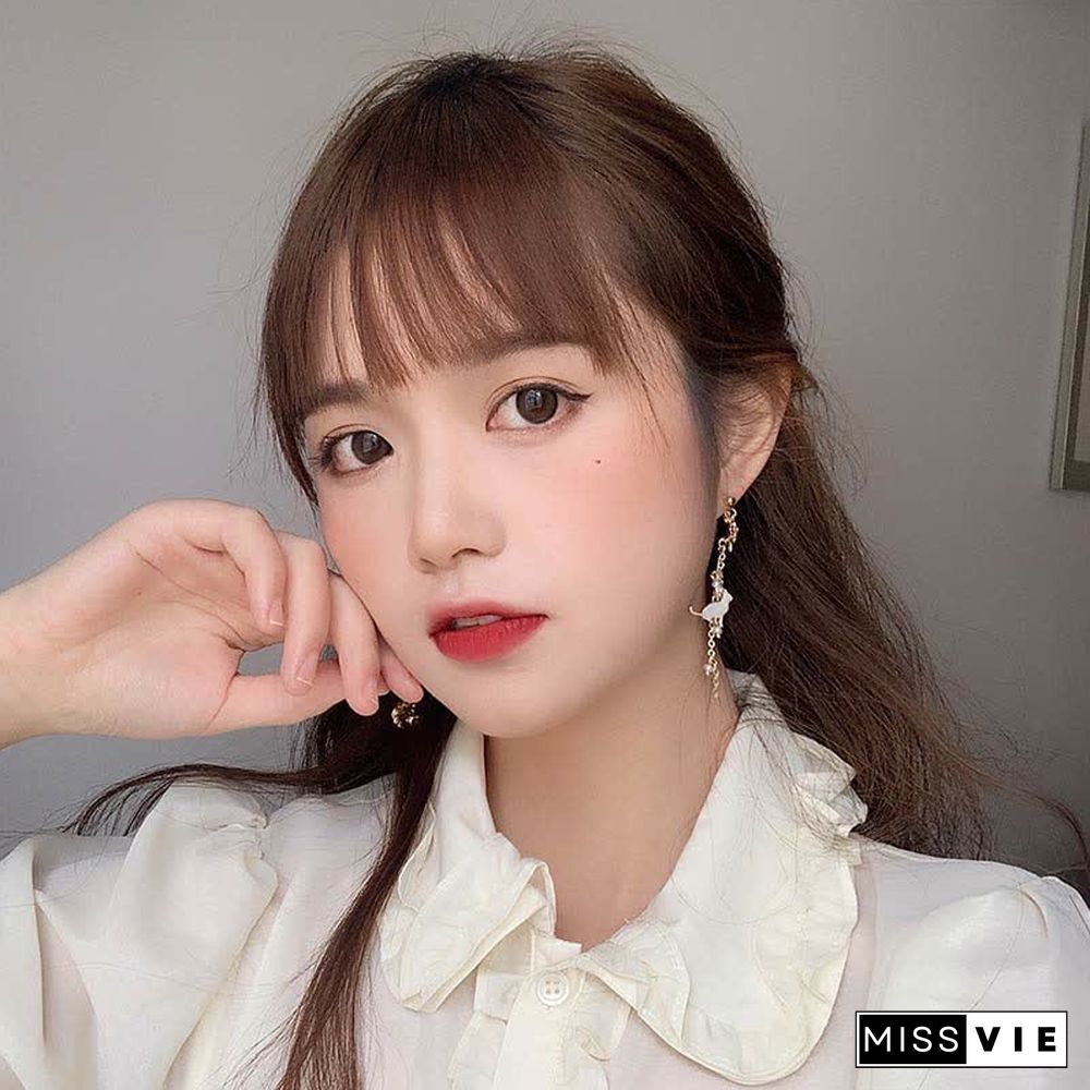 Asymmetrical Cat Blossom 925 Sterling Silver Stud Earrings Ear Clip