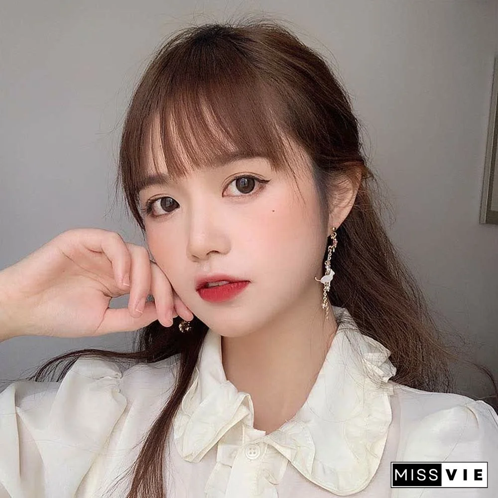 Asymmetrical Cat Blossom 925 Sterling Silver Stud Earrings Ear Clip