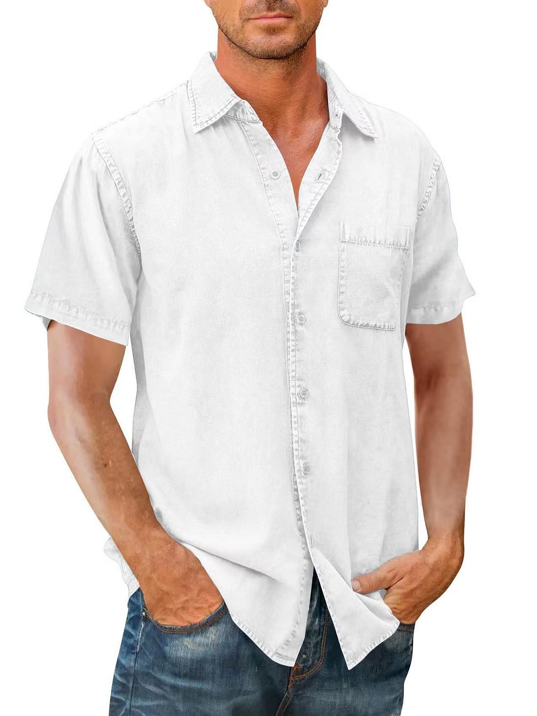 Men's Denim Short-Sleeve Shirt