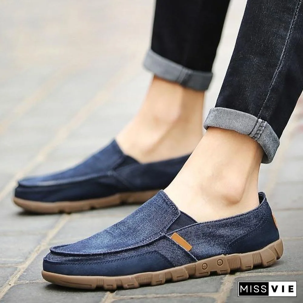 Men Casual Breathable Slip-On Loafers Flat Canvas Shoes