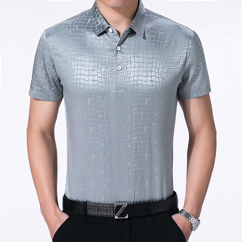 Gray Mens Cozy Short Sleevess Polo Silk Shirt