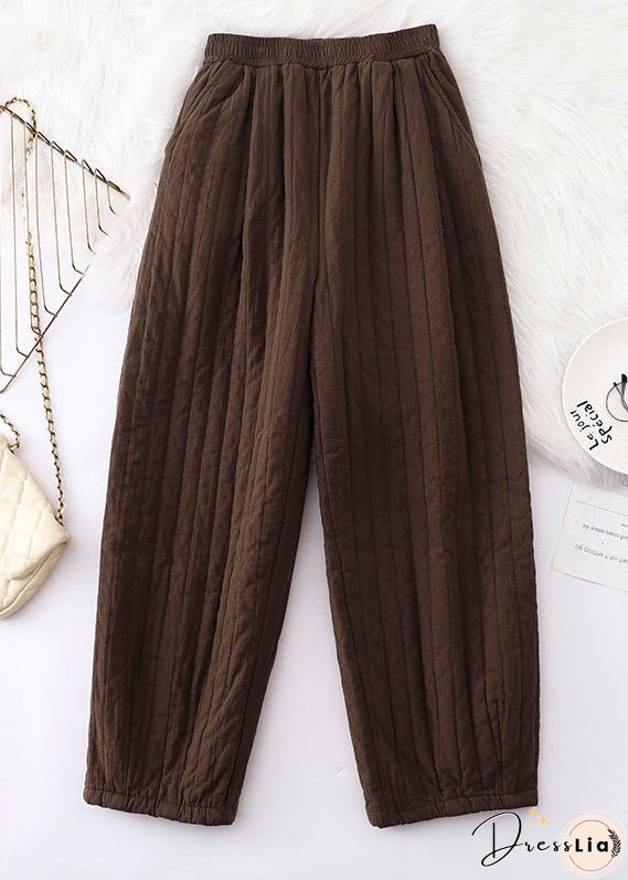Loose Coffee Pockets Elastic Waist Fine Cotton Filled Pants Winter
