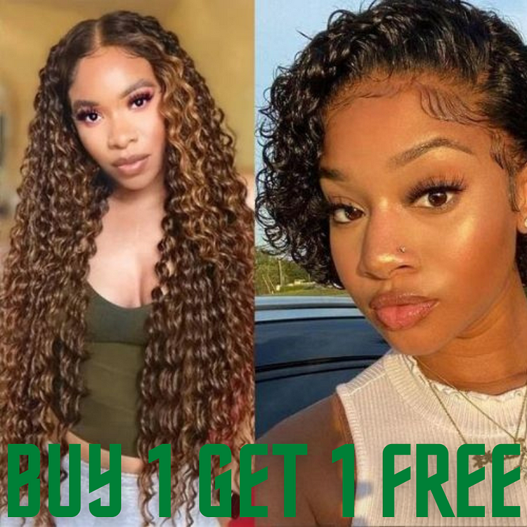 Buy 1 Get 1 Free |  Hair Buy Balayage Water Wave Glueless V Part Wig Get  Pixie Cut Lace Front Bob Wig Free Flash Sale