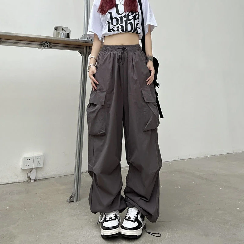 Brownm Brownm Sense High Street Cargo Pants Female 2025 New Loose Straight Leg Wide Leg Large Pocket Casual Retro Bundle Leg Pants Tide