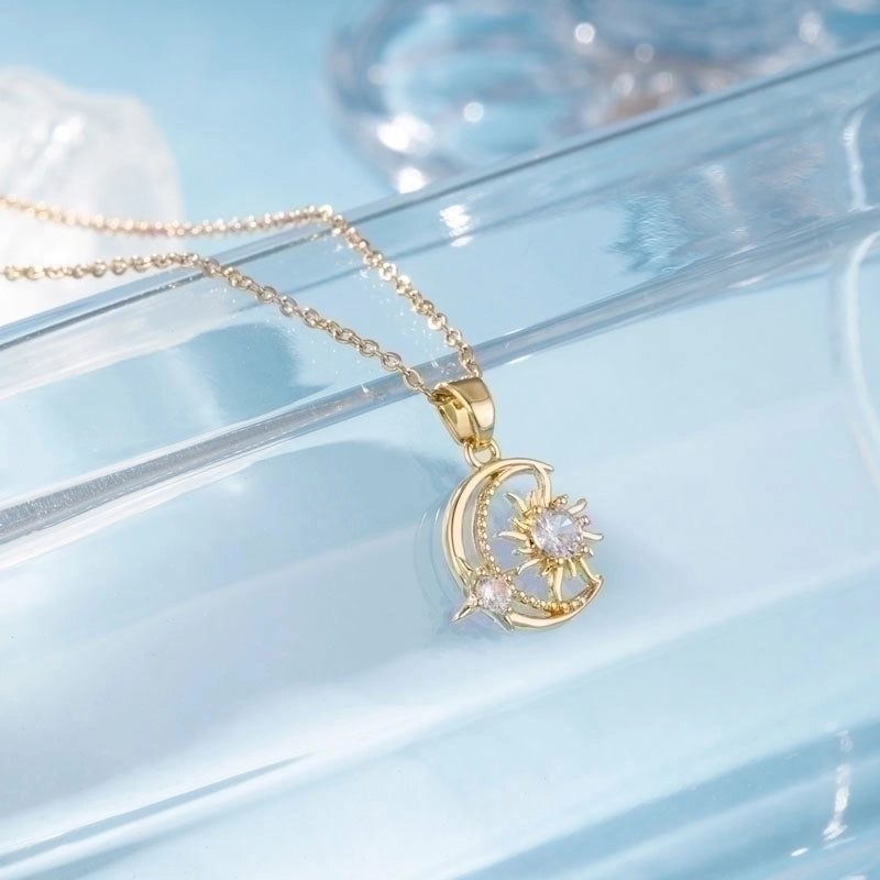 Stainless Steel Titanium Steel 18K Gold Plated Elegant Plating Inlay Sun Heart Shape Eye Zircon Pendant Necklace