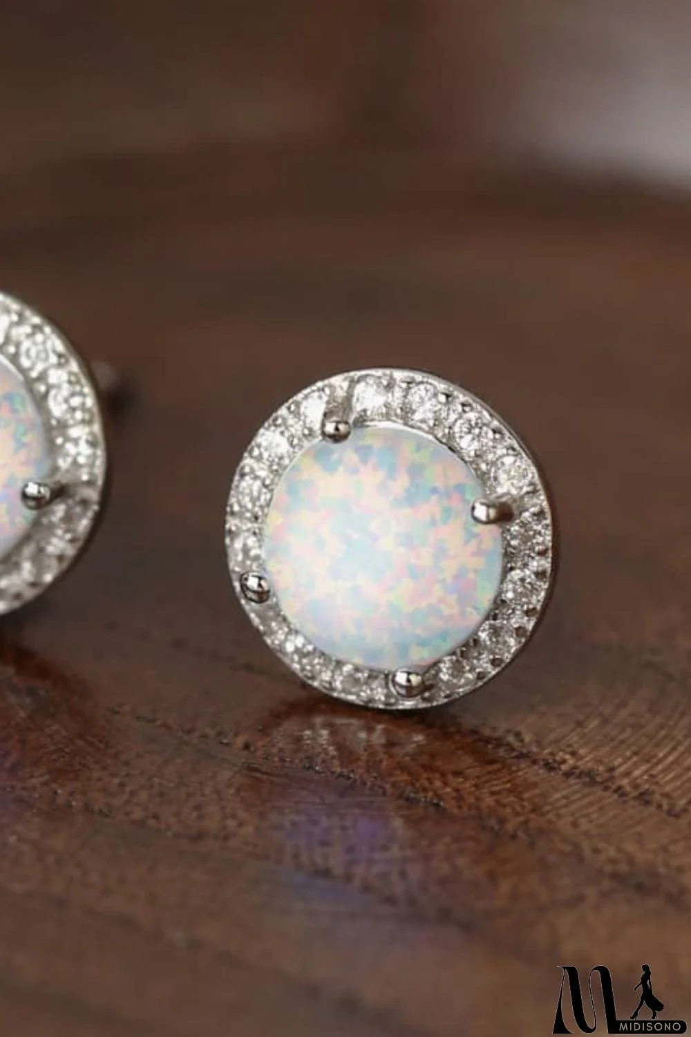 MidiSono - 925 Sterling Silver Platinum-Plated Opal Round Stud Earrings