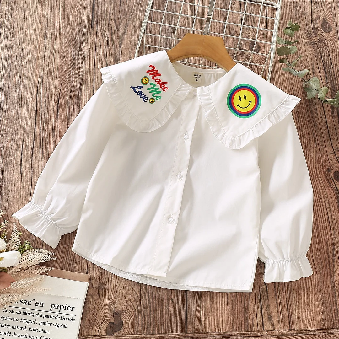 Girls Blouses White School Uniform Spring Autumn Long Sleeve Cotton Baby Shirts Kids Clothes Toddler Children Tops 4 5 6 8 Years