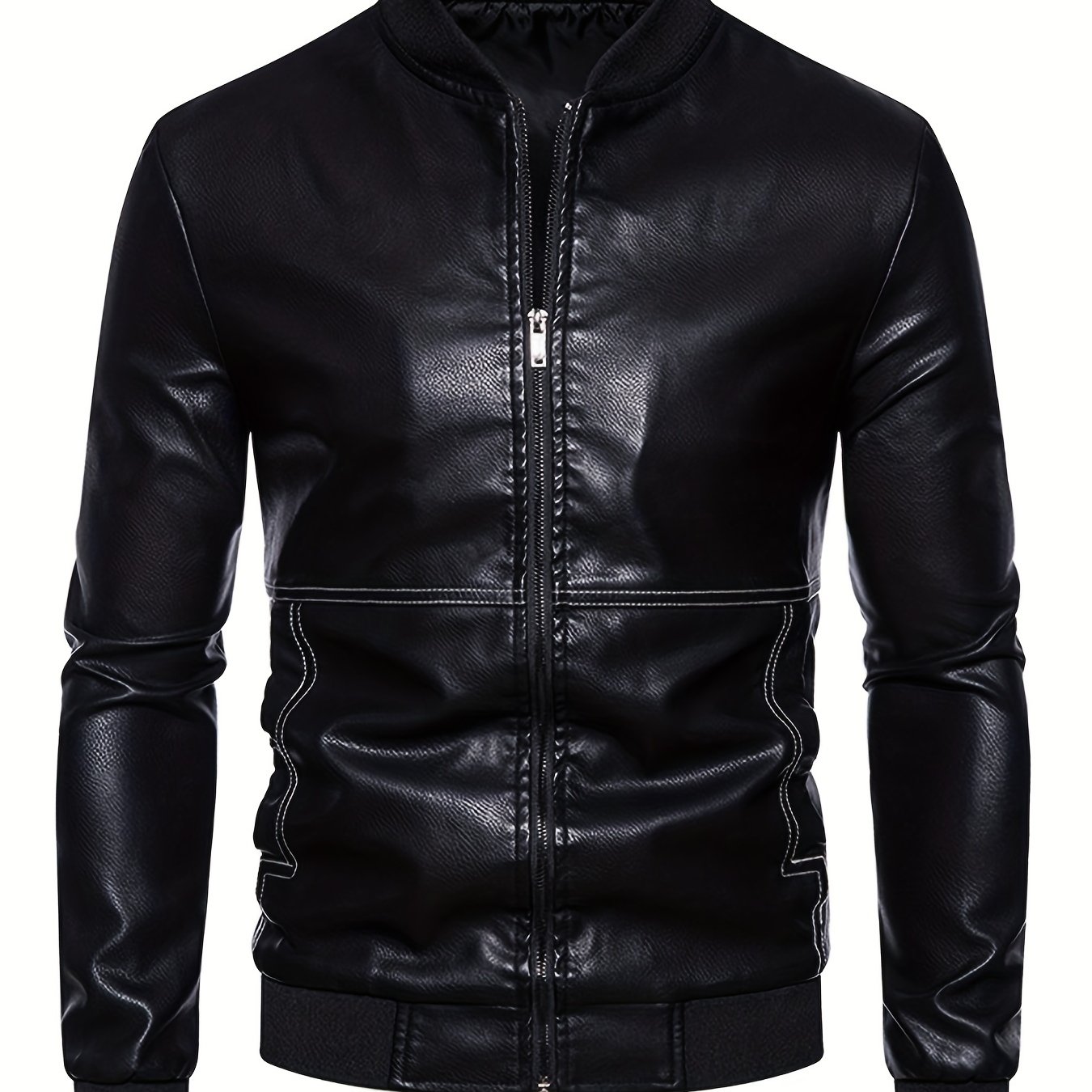 Trendy Zip Up Pu Jacket, Men's Casual Biker Jacket For Spring Fall Outdoor