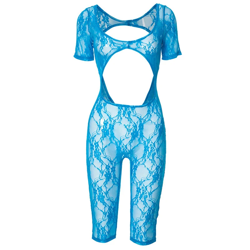 Uveng Uveng Women's Spring New Sexy Lace Splicing U-Neck Short-Sleeved Umbilly Joint Shorts