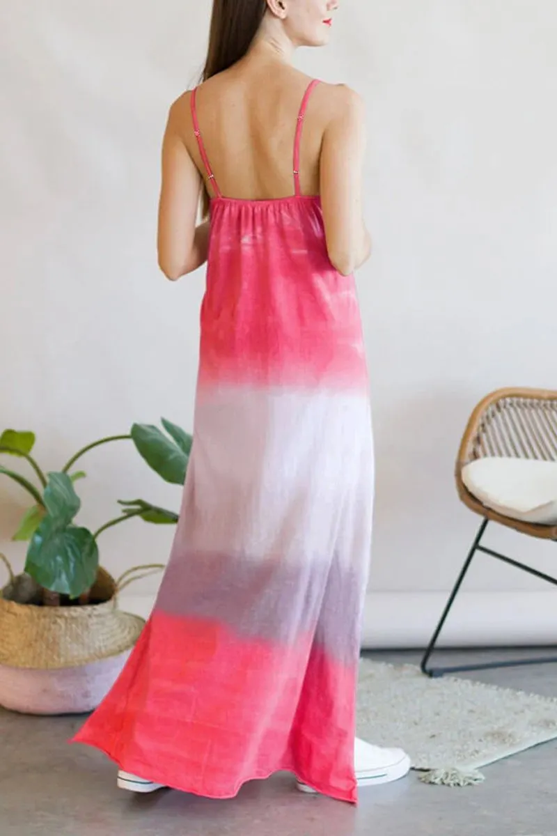 Gradient Color Slit Sleeveless Maxi Dress