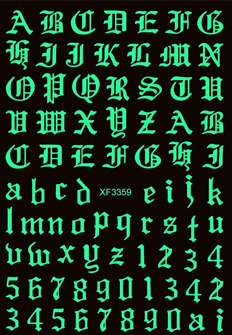 2020 Old English Font Nail Stickers Manicure Design Decoration 3D Nail Art Decal Back Glue Stickers for Nails Decal Decoration