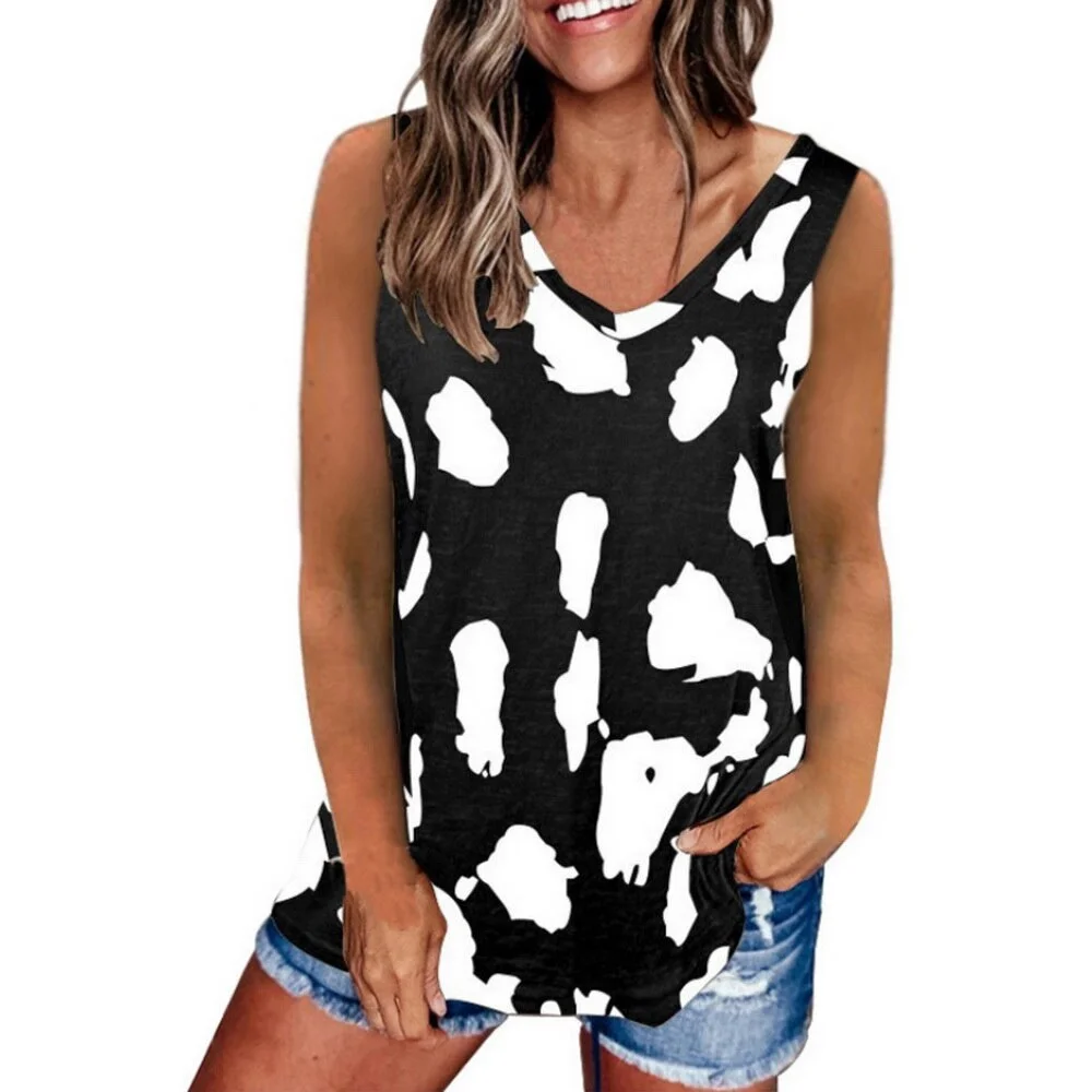 Summer Vest Women Sleeveless Round Neck Tops Ladies Vintage Leopard Print Casual Loose Pullover Female Tops Tee Ropa Mujer D30