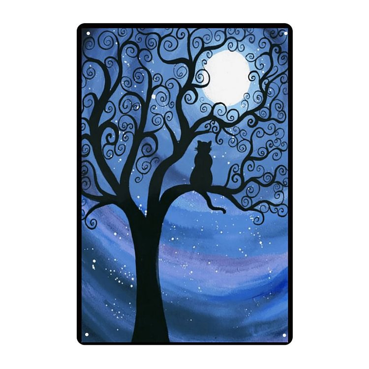 Cat On A Tree Branch - Vintage Tin Signs/Wooden Signs - 7.9x11.8in & 11.8x15.7in