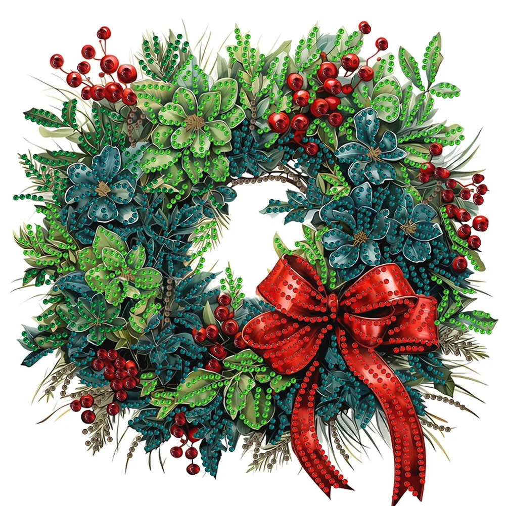 Partial Special-shaped Crystal Rhinestone Diamond Painting - Christmas Wreath(Canvas|30*30cm)