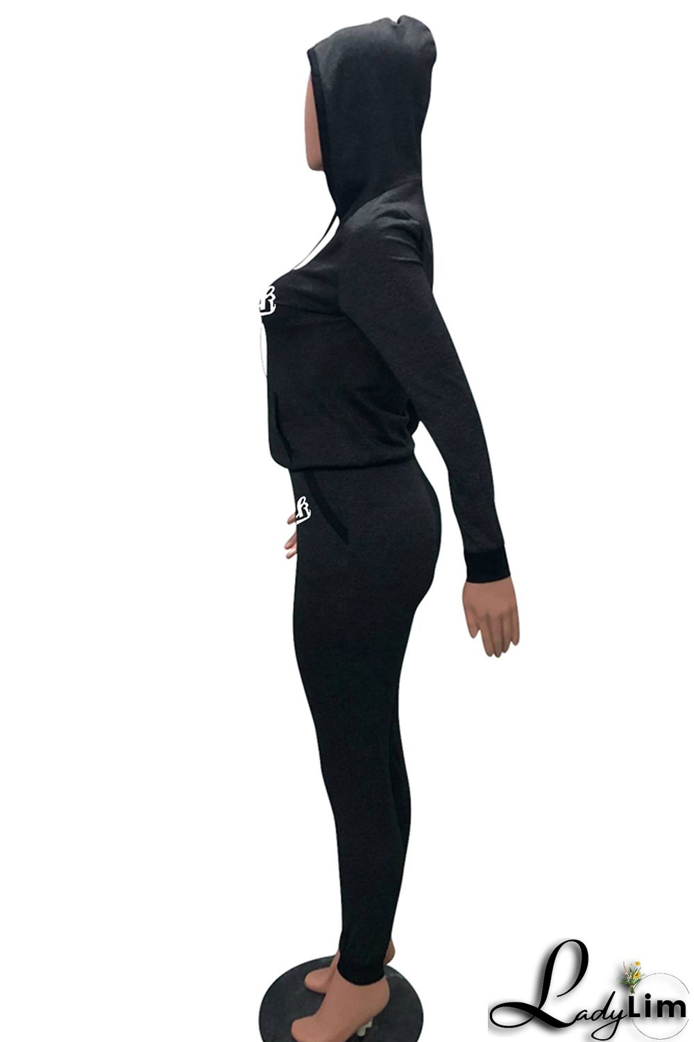 Grey Casual Sportswear Letter Print Patchwork Hooded Collar Long Sleeve Two Pieces