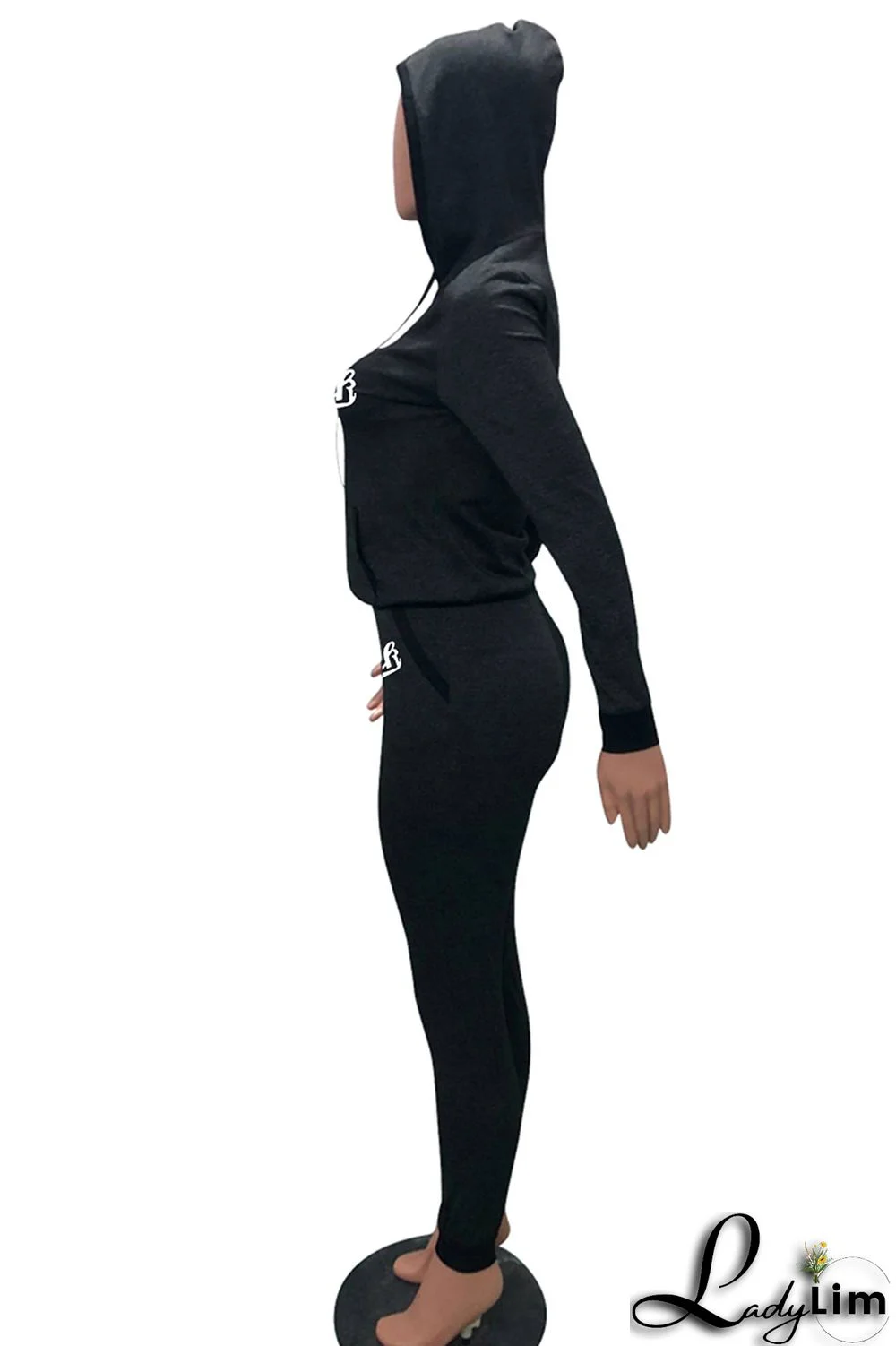 Grey Casual Sportswear Letter Print Patchwork Hooded Collar Long Sleeve Two Pieces