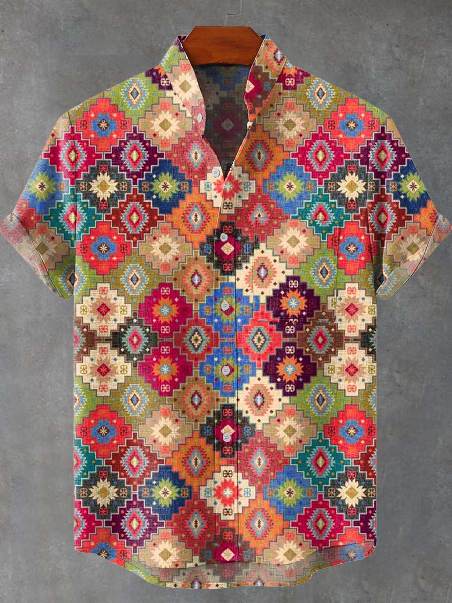 Vintage Ethnic Art Patterns Vintage Print Casual 100% Cotton Shirt