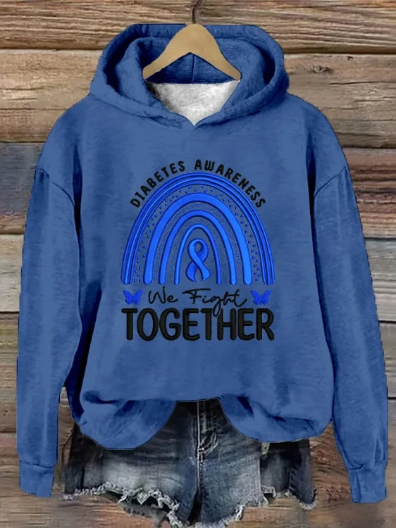 Women's Diabetes Awareness Printed Hooded Long-Sleeve Sweatshirt socialshop