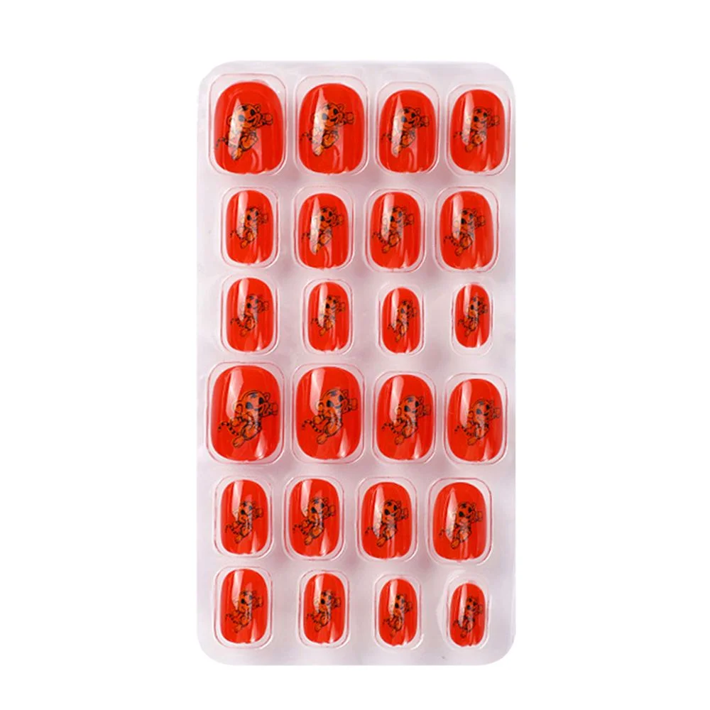 24Pcs/box Kids False Nails Press On Nail Cartoon Full Cover Fake Nails Snowflake Design Manicure Tips Nail Art for Children